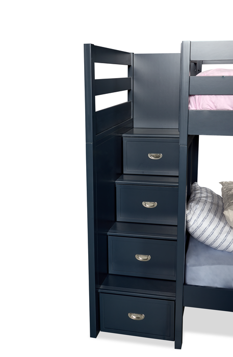 Lits superposés Quinn pour enfants avec commode escalier intégrée et garde-corps, bleus - simple et simple