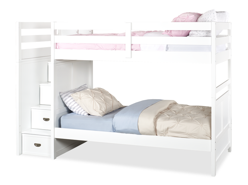 Lits superposés Quinn pour enfants avec commode escalier intégrée et garde-corps, blancs - simple et simple