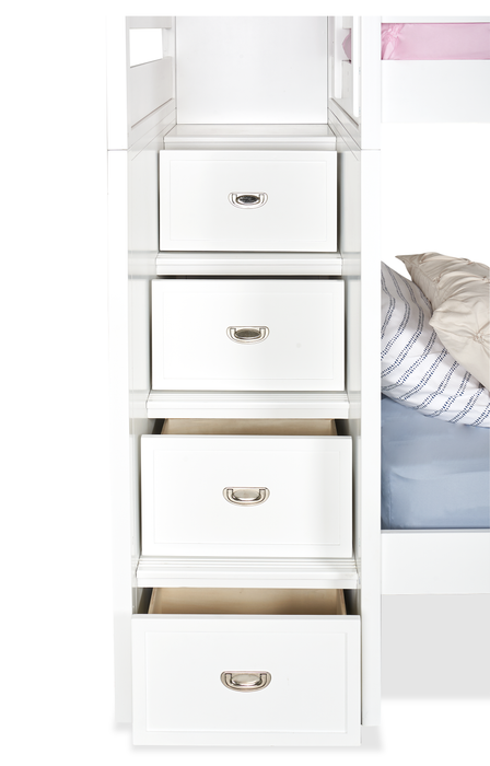 Lits superposés Quinn pour enfants avec commode escalier intégrée et garde-corps, blancs - simple et simple