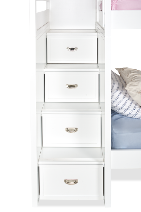 Lits superposés Quinn pour enfants avec commode escalier intégrée et garde-corps, blancs - simple et simple