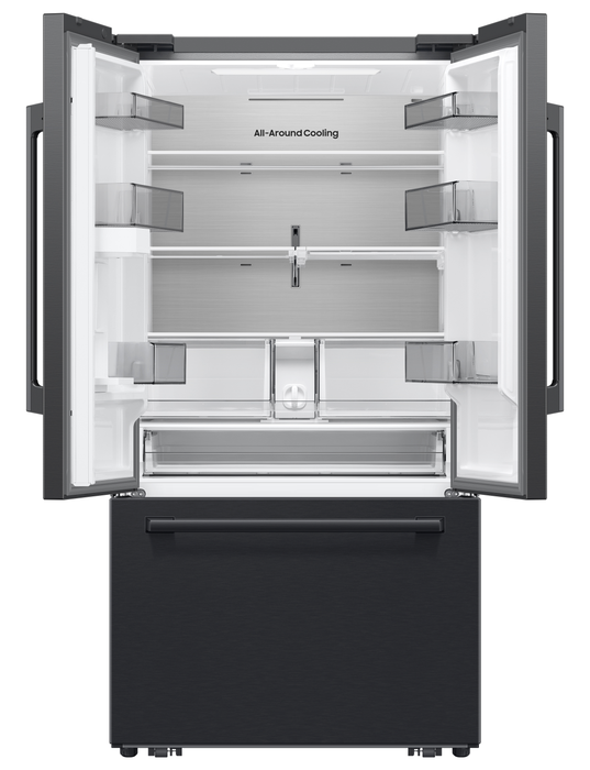 Réfrigérateur à 3 portes Bespoke de Samsung de 29 pi3 et de 35,88 po à portes françaises avec IA - noir mat - RF70H30KEEAA