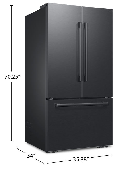 Réfrigérateur à 3 portes Bespoke de Samsung de 29 pi3 et de 35,88 po à portes françaises avec IA - noir mat - RF70H30KEEAA
