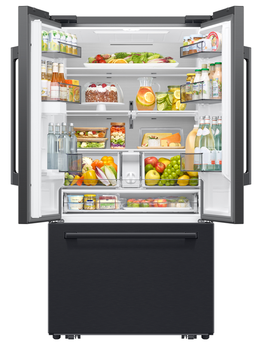 Réfrigérateur à 3 portes Bespoke de Samsung de 29 pi3 et de 35,88 po à portes françaises avec IA - noir mat - RF70H30KEEAA