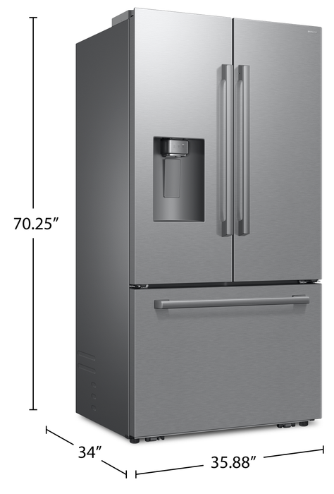 Réfrigérateur à 3 portes Bespoke de Samsung de 29 pi3 et de 35,88 po à portes françaises avec IA - argenté - RF70H30HERAA