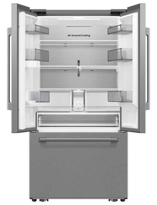 Réfrigérateur à 3 portes Bespoke de Samsung de 29 pi3 et de 35,88 po à portes françaises avec IA - acier inoxydable - RF70H30KERAA