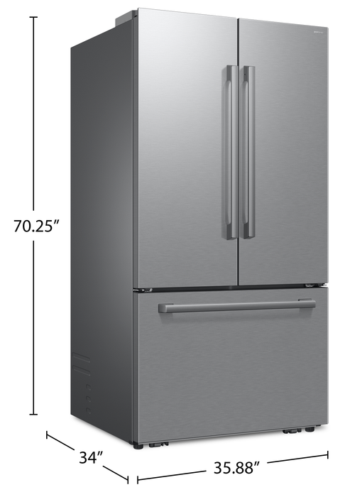 Réfrigérateur à 3 portes Bespoke de Samsung de 29 pi3 et de 35,88 po à portes françaises avec IA - acier inoxydable - RF70H30KERAA