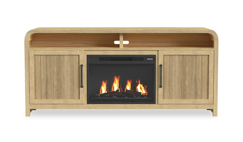 Meuble TV Ridgemont de 70 pouces avec foyer électrique et système de gestion des câbles – Convient aux téléviseurs jusqu'à 80 pouces – Pin naturel