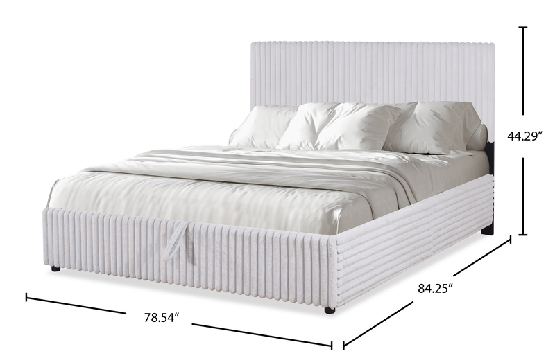 Lit plateforme rembourré Ridge en tissu gris avec rangement - format grand lit