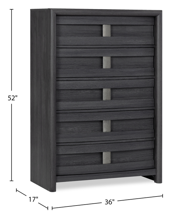 Commode verticale de chambre à coucher Rocco de 36 po (L) x 52 po (H) à 5 tiroirs - gris foncé