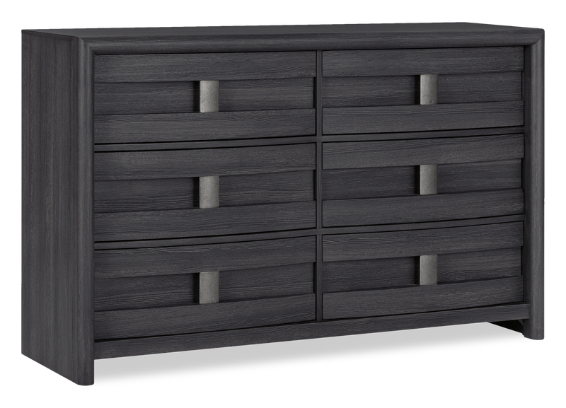 Commode de chambre à coucher Rocco de 62 po (L) x 37 po (H) à 6 tiroirs - gris foncé
