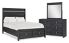 Ensemble de chambre à coucher Rocco 5 pièces avec lit de rangement illuminé à DEL, commode et miroir, gris foncé - format grand lit