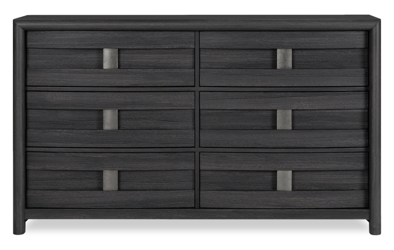 Ensemble de chambre à coucher Rocco 5 pièces avec lit de rangement illuminé à DEL, commode et miroir, gris foncé - format grand lit