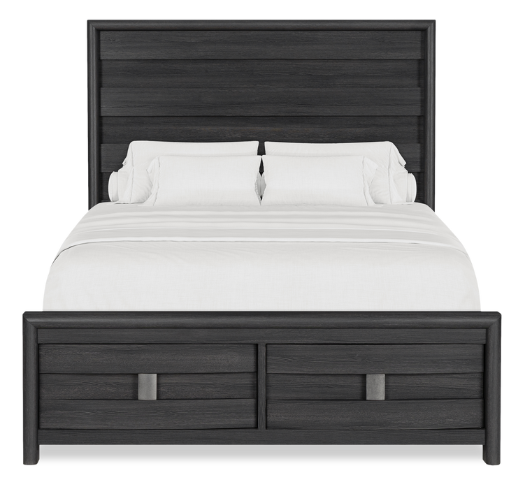 Ensemble de chambre à coucher Rocco 5 pièces avec lit de rangement illuminé à DEL, commode et miroir, gris foncé - format grand lit