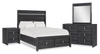 Rocco 6pc Bedroom Set, LED Storage Bed, Dresser, Mirror & Nightstand, Dark Grey - Queen Size | Ensemble de chambre à coucher Rocco 6 pièces avec lit de rangement illuminé à DEL, commode, miroir et table de nuit, gris foncé - format grand lit
