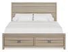 Rocco Storage Bed with 2 Built-In Footboard Drawers & LED Lit Headboard, Light Brown - King Size | Lit de rangement Rocco avec 2 tiroirs de pied de lit intégrés et tête de lit illuminée à DEL, brun clair - format très grand lit