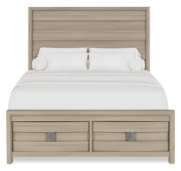 Ensemble de chambre à coucher Rocco 6 pièces avec lit de rangement illuminé à DEL, commode, miroir et table de nuit, brun clair - format grand lit