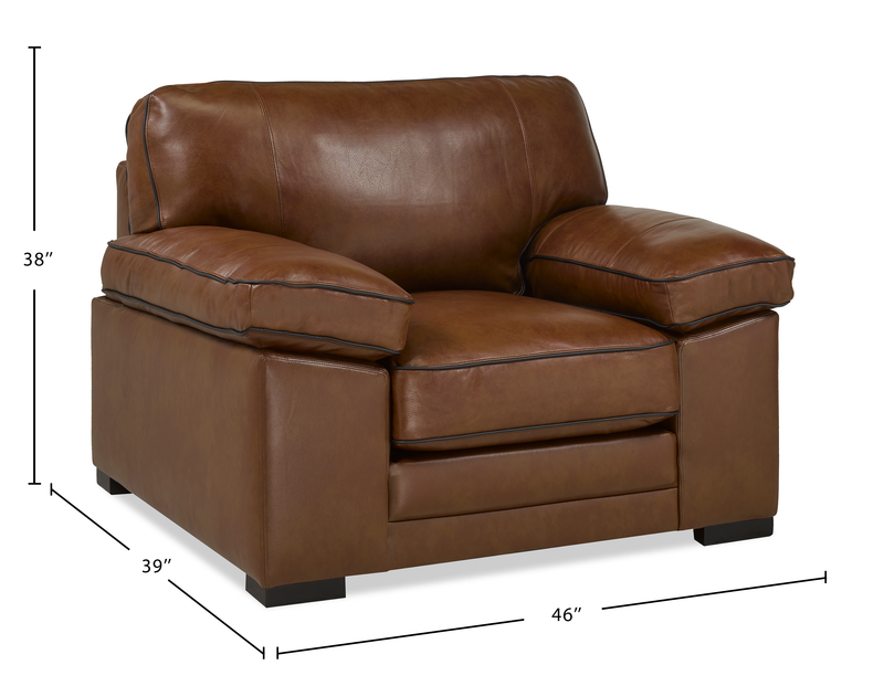 Fauteuil Rodeo de 46 po en cuir véritable de qualité supérieure avec coussins amovibles - marron 