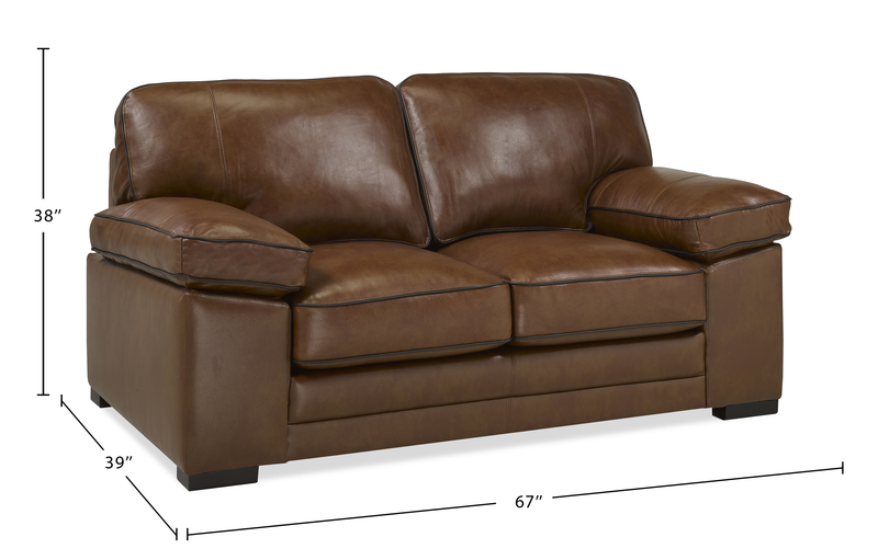 Causeuse Rodeo de 67 po en cuir véritable de qualité supérieure avec coussins amovibles - marron