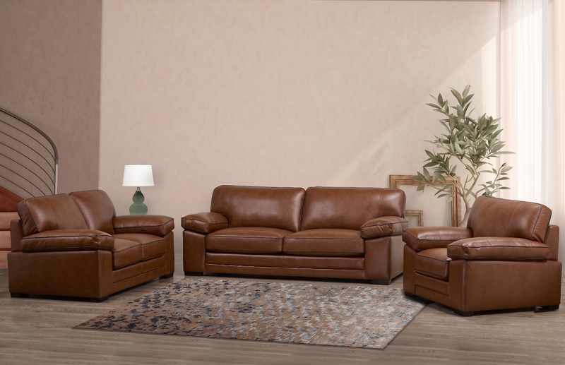 Sofa Rodeo de 91 po en cuir véritable de qualité supérieure avec coussins amovibles - marron