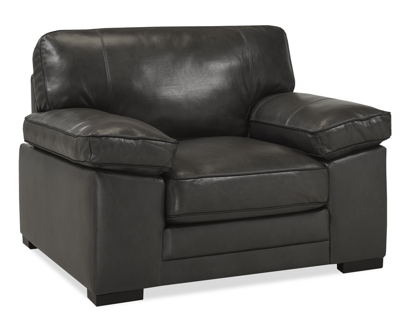 Fauteuil Rodeo de 46 po en cuir véritable de qualité supérieure avec coussins amovibles - anthracite