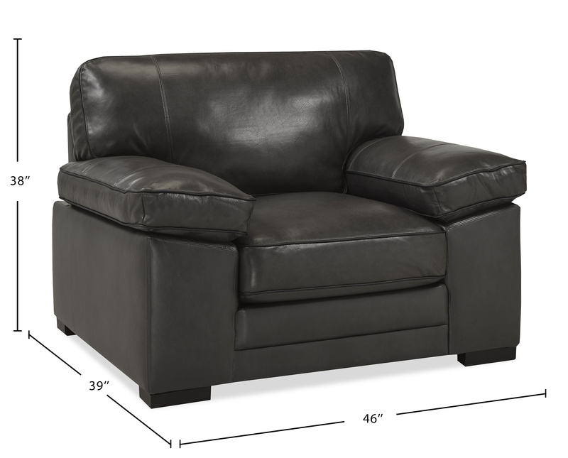 Fauteuil Rodeo de 46 po en cuir véritable de qualité supérieure avec coussins amovibles - anthracite