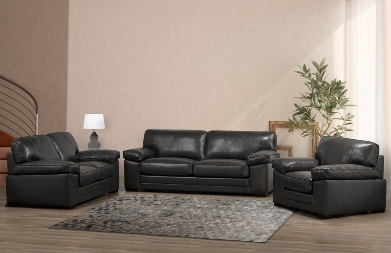 Sofa Rodeo de 91 po en cuir véritable de qualité supérieure avec coussins amovibles - anthracite