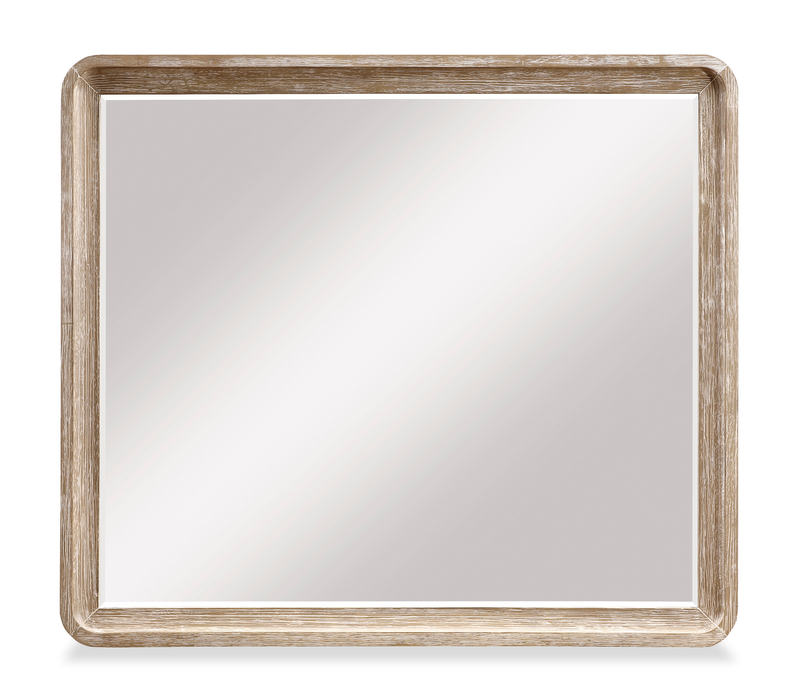 Ensemble de chambre à coucher Sasha 5 pièces avec lit en tissu, commode et miroir, brun chêne naturel - format grand lit