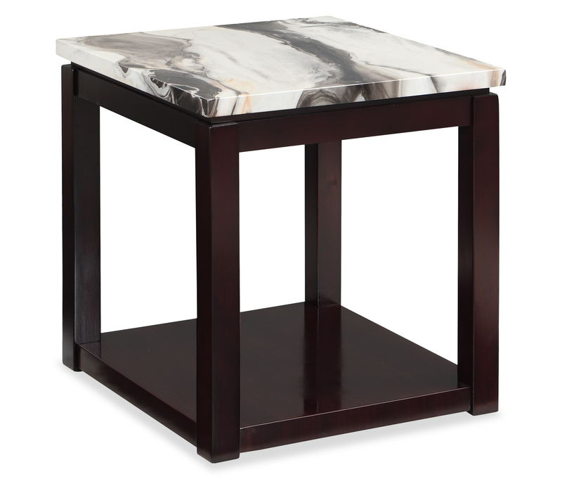 Table de bout traditionnelle Sicily de 22 po avec tablette - Espresso léger avec dessus en imitation de marbre