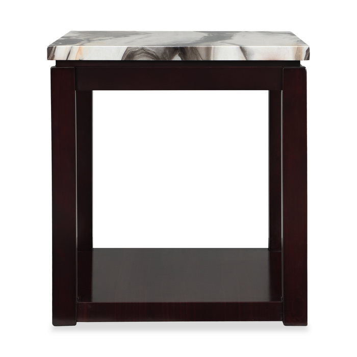 Table de bout traditionnelle Sicily de 22 po avec tablette - Espresso léger avec dessus en imitation de marbre