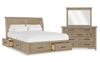 Ensemble de chambre à coucher Sonoma 5 pièces avec lit de rangement, commode et miroir, brun clair - format très grand lit