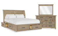  Ensemble de chambre à coucher Sonoma 5 pièces avec lit de rangement, commode et miroir, brun clair - format très grand lit