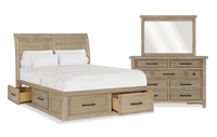  Ensemble de chambre à coucher Sonoma 5 pièces avec lit de rangement, commode et miroir, brun clair - format grand lit