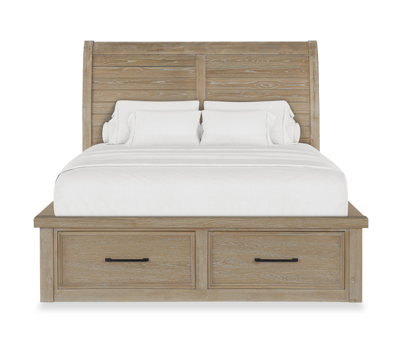 Ensemble de chambre à coucher Sonoma 5 pièces avec lit de rangement, commode et miroir, brun clair - format grand lit