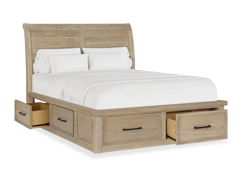 Ensemble de chambre à coucher Sonoma 6 pièces avec lit de rangement, commode, miroir et table de nuit, brun clair - format grand lit