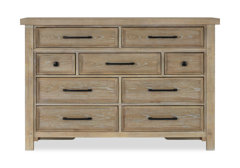 Ensemble de chambre à coucher Sonoma 6 pièces avec lit de rangement, commode, miroir et table de nuit, brun clair - format grand lit