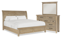  Ensemble de chambre à coucher Sonoma 5 pièces avec lit, commode et miroir, brun clair - format très grand lit