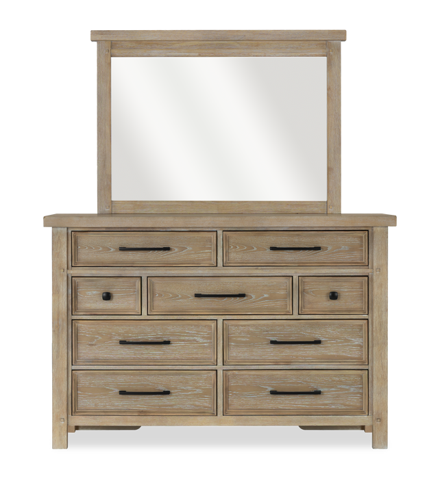 Ensemble de chambre à coucher Sonoma 5 pièces avec lit, commode et miroir, brun clair - format très grand lit
