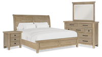  Ensemble de chambre à coucher Sonoma 6 pièces avec lit, commode, miroir et table de nuit, brun clair - format très grand lit