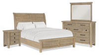  Ensemble de chambre à coucher Sonoma 6 pièces avec lit, commode, miroir et table de nuit, brun clair - format grand lit