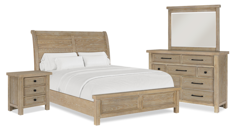 Ensemble de chambre à coucher Sonoma 6 pièces avec lit, commode, miroir et table de nuit, brun clair - format grand lit