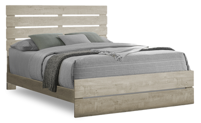 Soren Panel Bed with Slat Headboard & Frame, Bleached Oak - Queen Size | Lit à panneaux Soren avec tête de lit à lattes et cadre de lit, chêne blanchi - format grand lit