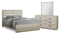  Ensemble de chambre à coucher Soren 5 pièces avec lit à panneaux à lattes, commode et miroir, chêne blanchi - format grand lit