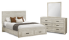 Ensemble de chambre à coucher Soren 5 pièces avec lit de rangement, commode et miroir, chêne blanchi - format grand lit
