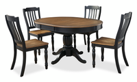  Ensemble de salle à manger Stella 5 pièces avec table ronde de 42 po à 57 po (L), rallonge papillon et 4 chaises - noir et brun