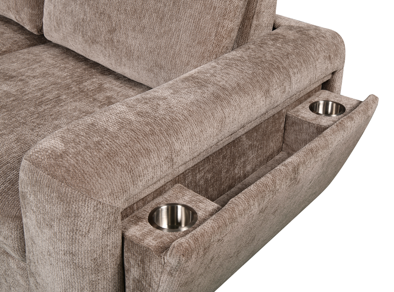 Sofa-lit sectionnel de gauche Sunset en tissu d’apparence lin avec ports USB - taupe