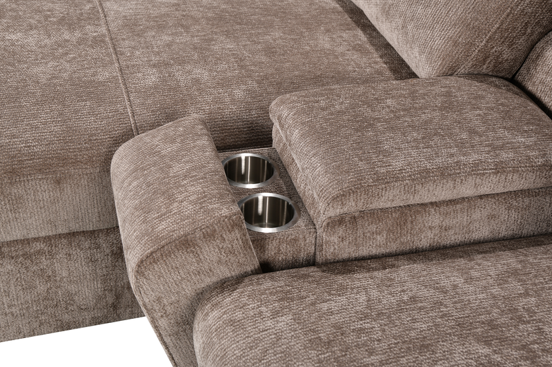 Sofa-lit sectionnel de gauche Sunset en tissu d’apparence lin avec ports USB - taupe