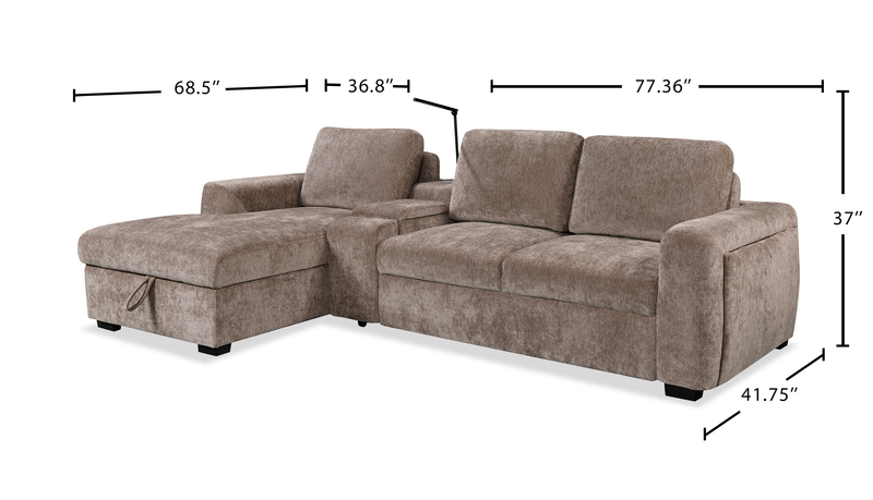 Sofa-lit sectionnel de gauche Sunset en tissu d’apparence lin avec ports USB - taupe