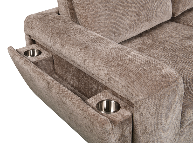 Sofa-lit sectionnel de droite Sunset en tissu d’apparence lin avec ports USB - taupe