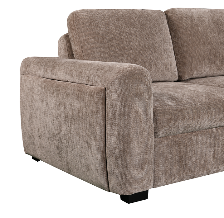 Sofa-lit sectionnel de droite Sunset en tissu d’apparence lin avec ports USB - taupe