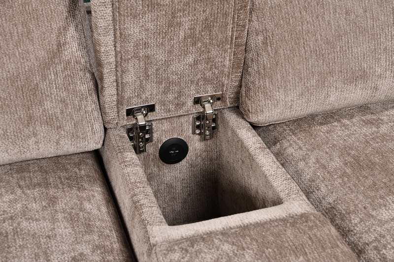 Sofa-lit sectionnel de droite Sunset en tissu d’apparence lin avec ports USB - taupe